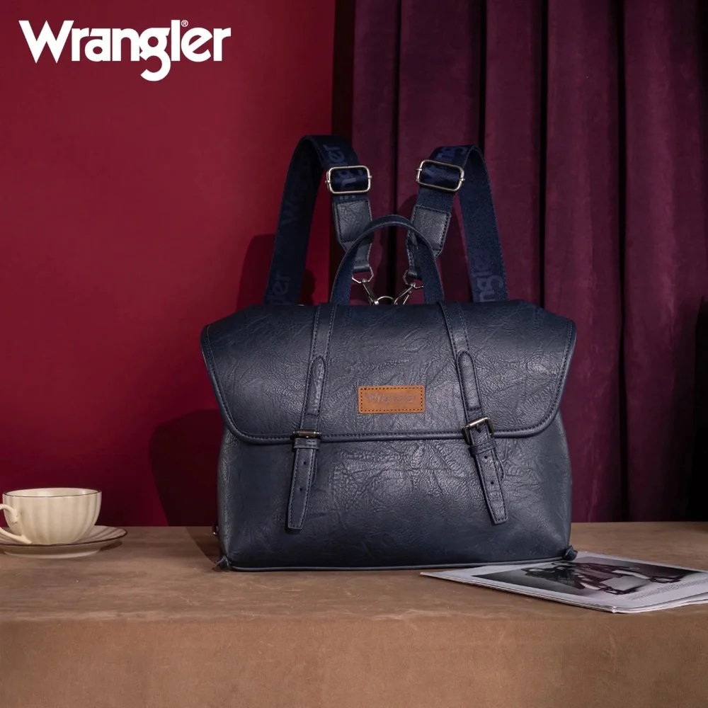 Wrangler Top Handle Carry Satchel/Laptop Bag/Backpack/Crossbody Navy Blue